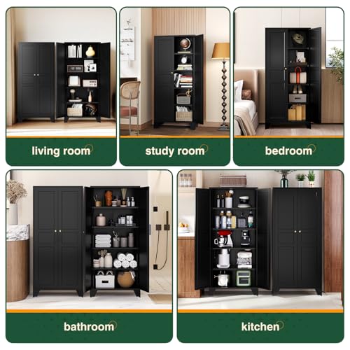 Image of Letaya Metal Pantry Storage Cabinet with Door and Adjustable Shelves,Black