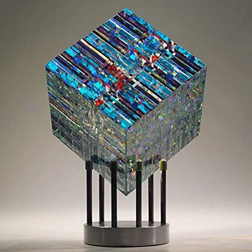 Magik Chroma Cube Glass Sculpture, 2021 New Cube Sculpture, Creative Dichroic Vertical Crystal Sculpture , Suitable for Home Art Office Decoration (A)