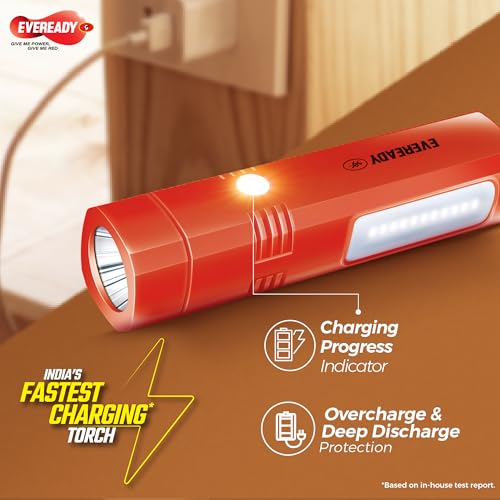 Image of Eveready Hero DL80, Rechargeable 1W LED Torch Cum Emergency 2W Sidelight, Type-B /Micro-USB Fast Charging, Overcharge & Deep Discharge Protection, Powered by Li-Ion Battery