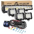 Nilight 20Inch 420W Triple Row Spot Flood Combo Led Light Bar Work Driving Lamp 4Pcs 4Inch 60W Cube LED Pods Lights with Wiring Harness Kit for Trucks Jeeps ATVs UTVs Motorcycles Ships Yachts-5 Leads