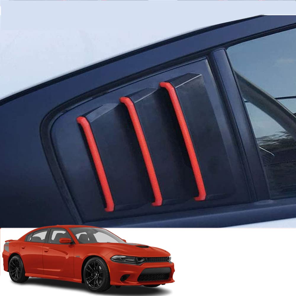 Xinrsheag ABS Material Racing Style Rear Side Window Louvers Air Vent Scoop Shades Cover Blinds Trim Exterior Accessories(black+red edge) 2Pcs/Set for Dodge Charger 2011 2012 2013 2014 2015 2018 2022