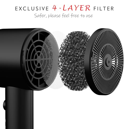 Image of AINA Hair Dryer with Diffuser,Comb Full-Featured Blow Dryer 110V(Black) | 3 Heat /2 Speed;Cold shut button;Lightweight;Compact Size;High Temp;Low Airflow;Same Results;Less Expense
