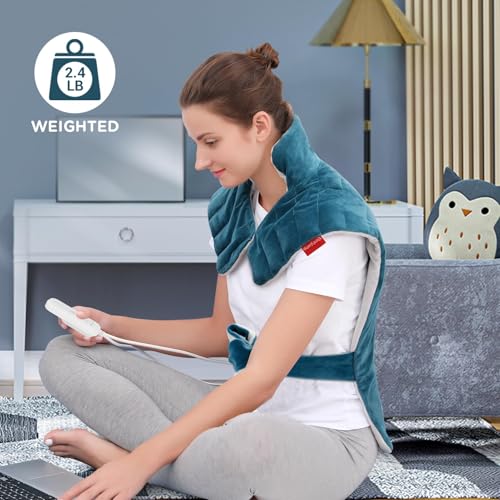 Image of Comfytemp Heating Pad for Back, Neck Shoulder Weighted Design for Snug Fit, 22 inchx33 inch FSA Eligible Electric Wearable Throw, 2H Auto-Off, HSA Large Heated Wrap, Machine Washable