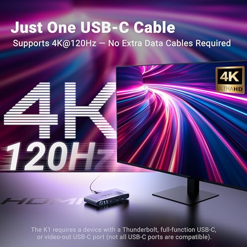 MINIX K1 USB C KVM Switch 1 Monitors 2 Computers, 4K@120Hz HDR, 100W PD 3.0, Dual USB-C Input KVM Switches, Share Keyboard & Mouse, Aluminum Design, Compatible with Windows, Mac, Linux, Android - imagen 4