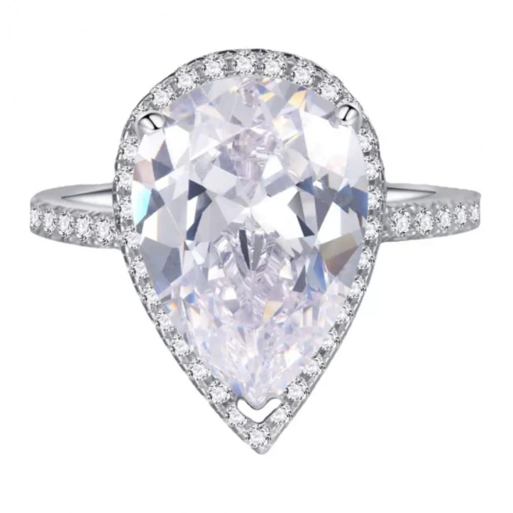 Anelli con Diamanti in Carbonio con Goccia d'Acqua in Argento Sterling 925 da 9 * 14 mm per Regali di Gioielli da Sposa Scintillanti da Donna
