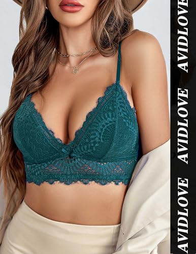Image of Avidlove Lace Bralette for Women V-Neck Camisole Double-Layered Crop Top Bluish Green Medium