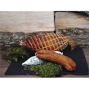 Gerookte Ham “Noix de Jambon” Varkensham ca. 750 g met 2 salami-worsten aangeboden – Natural Savoy Varkensvlees (Franse Alpen)