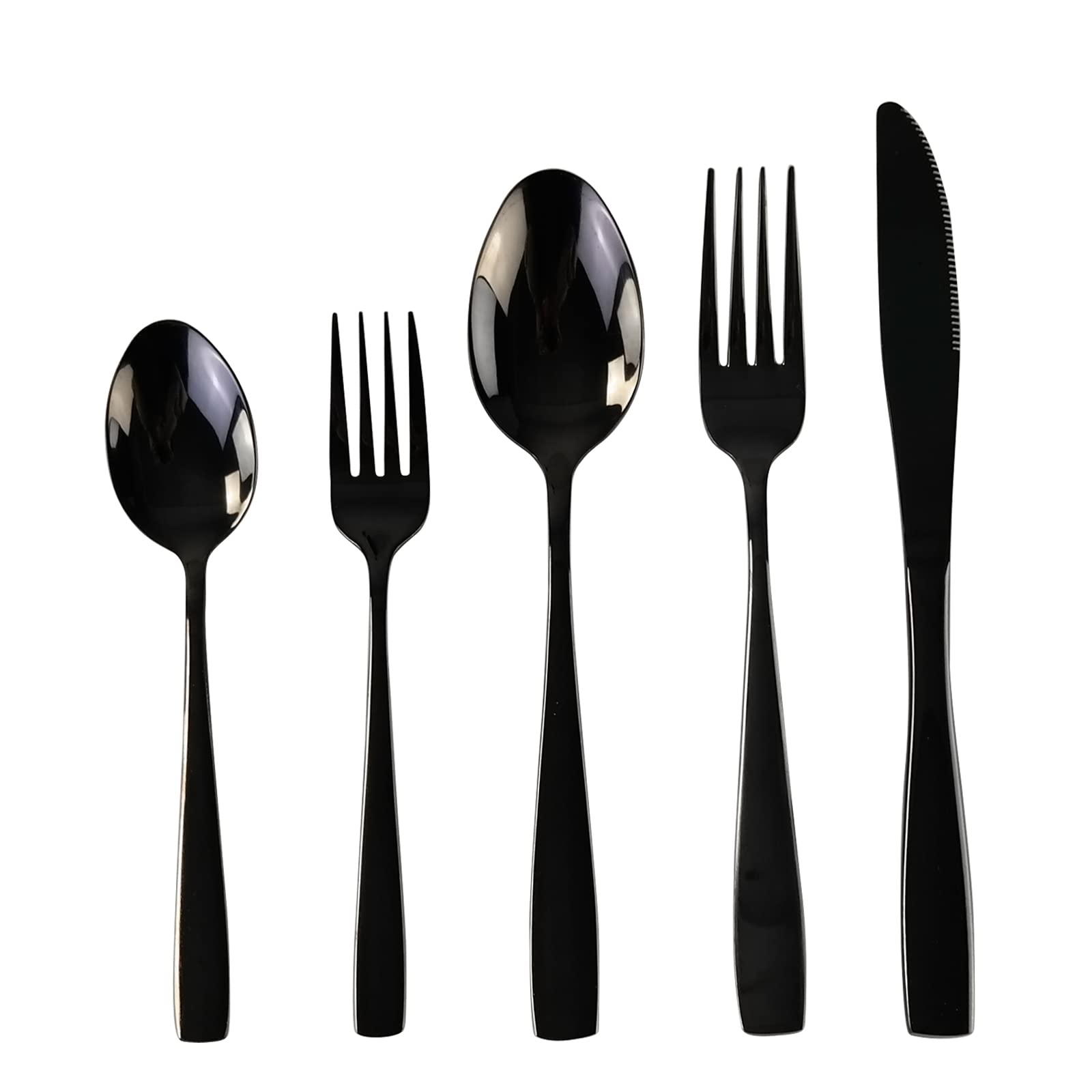 Juego de vajilla negra, 60 piezas de plata de acero inoxidable, 12 piezas de vajilla