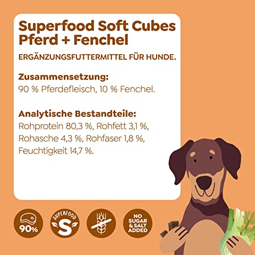 WOW Soft-Snacks I Cubes Pferd I Pferdefleisch mit Fenchel für Hunde I 100% Natur I Nahrungsergänzung I Belohnung beim Spiel & Training (1x 150g)