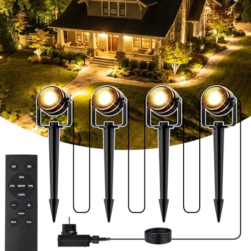 MAGGIFT Gartenbeleuchtung LED, 17 m 24 V Dimmbarer LED-Strahler mit Fernbedienung/Timer/3 Lichtmodi, IP67 Wasserdichter Gartenstrahler, Gartenleuchten mit Adapter, Gartenlampen für Außen, Garten, Hof