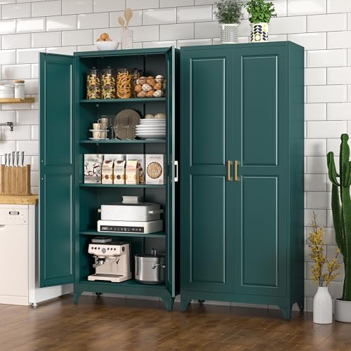 Image of Polup Metal Storage Cabinet,75 inch Tall Kitchen Pantry Storage Cabinet with Doors and Adjustable Shelves, Green Metal Pantry Cabinets, Large Cupboard for Kitchen, Dining Living Room, Bathroom, Office