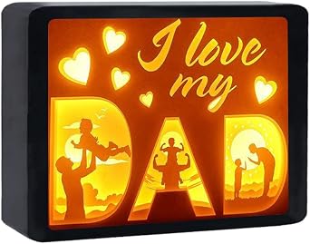 Fathers Day Gift Papercut Light Box Night Light Desk Light, Birthday Gift for Dad 3D Paper Carving Light I Love My Dad 2
