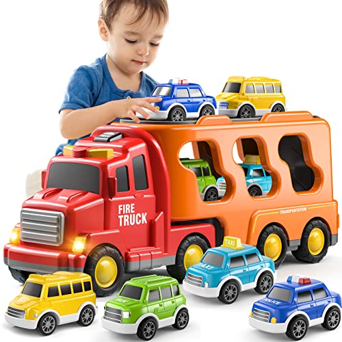 Temi Toddler Truck Toys For 3 4 5 6 Years Old Boys Girls - 5 In 1 Carrier Truck Transport Vehicles, Friction Power Car Toy For Age 3-9, Push And Go Car Gifts Christmas Birthday #TOP15