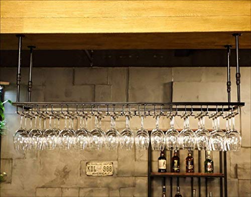 Porte-verre à vin suspendu vintage noir en fer forgé 120x35cm - 4
