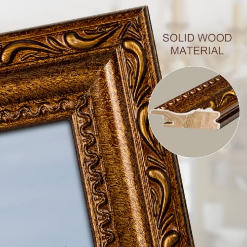 Image of 12x18 Frame Gold Wood Vintage 12 x 18 Frames Ornate | Real Glass, Easy Photo Changes, Wall Hanging, Wall Art