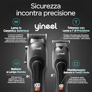 Yineel Tagliacapelli Professionale Uomo, Macchinetta per capelli e Barba Senza Fili con Display LED, Tagliacapelli elettrico con Lama in Ceramica, 300 Min Autonomia, Ricarica USB-C