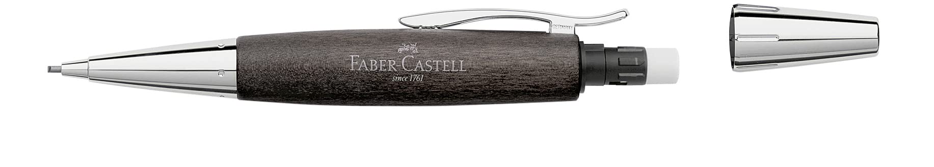 Faber-Castell 138383 Portamine e-motion chrome woodin legno di pero nero 148383 Penna a sfera e-motion chrome, legno di pero nero