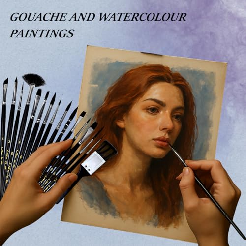 Image of Like it Artist Premium Handmade Professional Mix Painting Brush Set for Acrylic, Watercolor, & Gouache Painting (15 Brushes + 1 Free mop Paintbrush) (Wood), Synthetic Bristle with Brush Holder