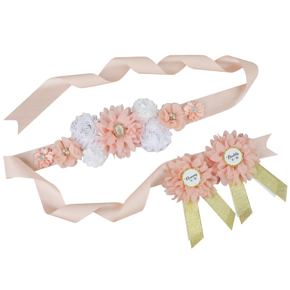 Nishine Pink Maternity Floral Sash Belt Pregnancy Belt for Mom to Be, Size 80 Inch, Pink