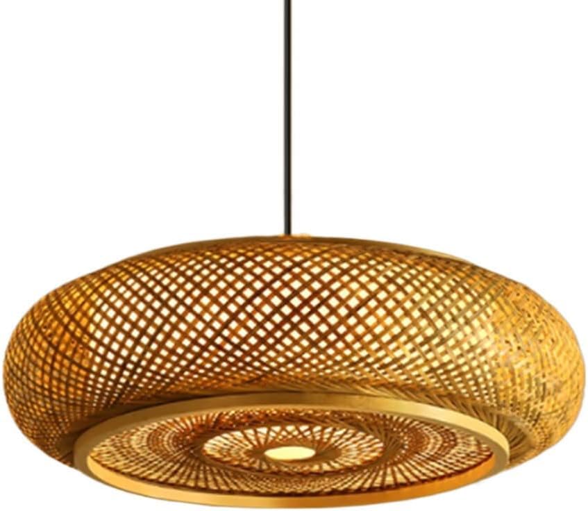 Lustre en rotin tressé pour salon et suspension rétro en bambou avec lanterne antique