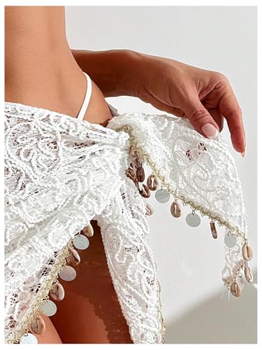 GORGLITTER Women's Lace Sarong Wraps Beach Cover Up Skirt Sheer Tie Side Swimsuit Coverups3