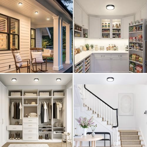 slochi LED Deckenleuchte Flach, 3Farben - 3000K/4000K/6500K, 900LM Ø12CM Klein Deckenlampe, IP54 Wasserfest Rund Badlampe Modern LED Lampen für küche Badezimmer Schlafzimmer Flur Wohnzimmer, Schwarz