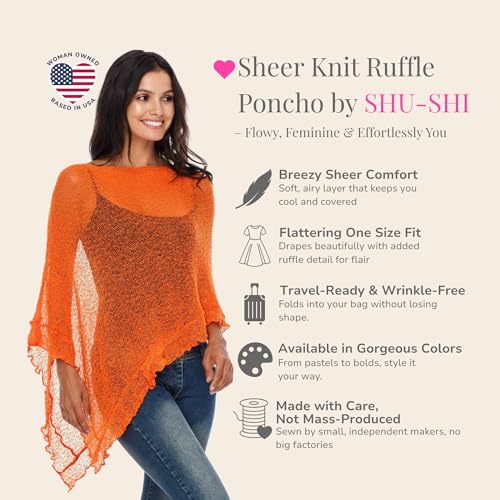 Image of SHU-SHI Women's Sheer Knit Poncho Shrug Lightweight Asymmetrical Ruffle Wrap Dressy Summer Shawl Cover Up Top