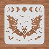 BENECREAT 12x12inch Bat Plastic Cutouts Painting Template, Moon Phase Pattern Halloween Decoration Stencils for Art Spraying, DIY Mould Decor, Wooden Signs
