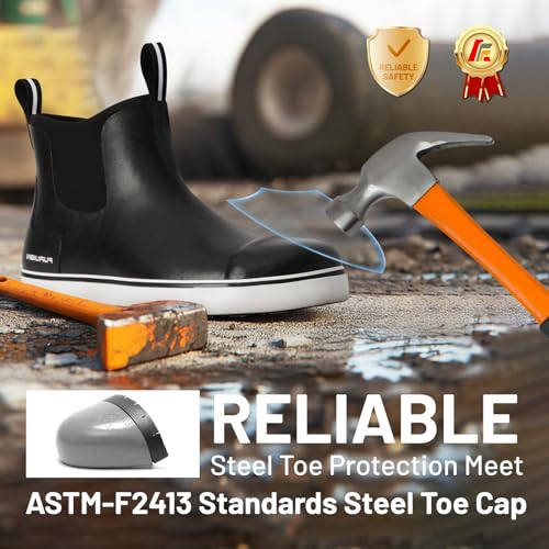 Furuian Men's Steel Toe Rain Boots Rubber Work Boots Waterproof Safety Shoes Ankle/Short Mud Boots Non Slip Chelsea Rain Shoes for Outdoor, Agriculture and Industrial Working2