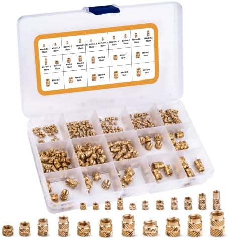 VIGRUE 340PCS M2 M2.5 M3 M4 M5 M6 Metric Knurled Nuts Assortment Set Threaded Insert Nuts Brass Heat Set Insert for Plastic Parts and 3D Printing