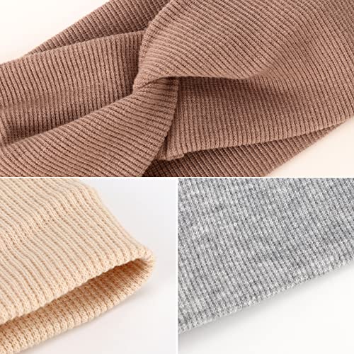 Image of DRESHOW 6 Pack Turban Wide Headbands for Women Headwraps Knotted Elastic Yoga Workout Solid Color Hair Accessories