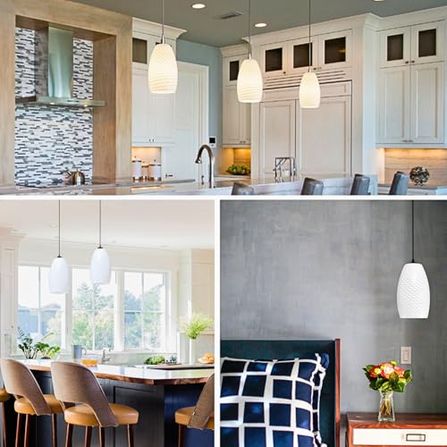 Image of GO&SO Glass Pendant Light Shades Set of 2,7.8 inch H x 4 inch D,Milky-White Ripple | 1.57 inch Fitter E26 Base,Chandelier Shades for Kitchen Island,Hanging Light Shades,Hand-Blown Art Fixtures