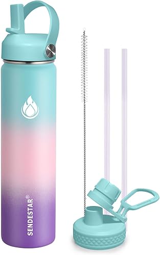 Miniatura 25 de SENDESTAR Botella de agua de boca ancha de acero inoxidable de 24 onzas, doble pared aislada al vacío, botella a prueba de fugas con tapa flexible