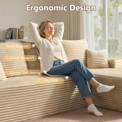 Image of HOOOWOOO Plush L Shaped Sectional Couch,97 inch Assembly Free Modern Minimalist Sofa,Boneless Corner Couch in A Box for Apartment Renting House Office(Right Chaise Beige)