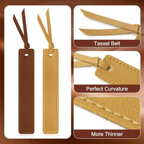 Image of MIXVOVA 12 Pcs Leather Bookmark with Tassel, Classic Style Bookmark, 0.05 Inches Thin Handmade Stitched Bookmarks for Men, Book Marks for Reading, Gifts for Book Lovers, Readers