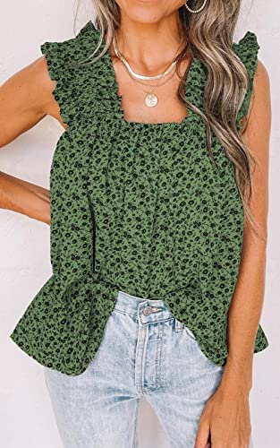 PRETTYGARDEN Boho Floral Tank Tops for Women, Shirred Straps Pleated Summer Casual Sleeveless Shirts Tops Beach Blouses2