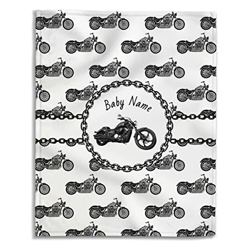 Image of Personalized Baby Boys Blankets with Name Customized Motorcycle Super Soft Throw Blankets Swaddle Blanke Shower Gift for Infants Newborn