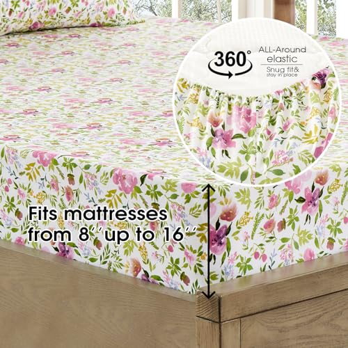 Image of FreshCulture Floral Bed Sheets - Ultra Soft King Size Sheets Set - Brushed Microfiber Floral Sheets - Deep Pockets - Easy Care - Hotel Luxury 4 Piece Flower Printed Sheets King, Aquarelle