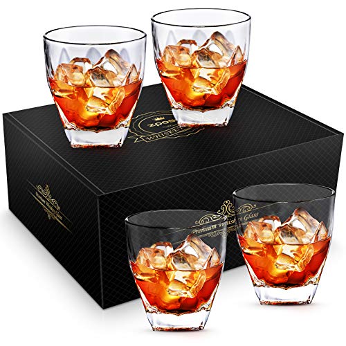 Whiskey Glasses, Zpose Whiskey Glass, 9 Oz Scotch Glasses, Rocks Glasses, Whiskey Glass Set of 4, Whiskey Glasses for Men, Old Fashioned Glass with Luxury Box, Father's Day Gift for Dad Grandpa