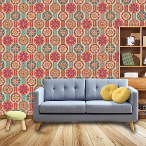 Image of Wallpaper Self Adhesive Wall Covering Vibrant Mandala & Floral Geometric Pattern (41cm x 244cm)