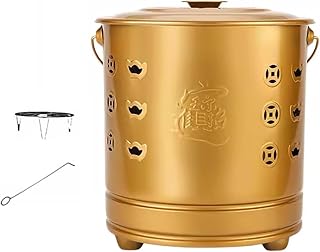 Incinerator Can, Outdoor Paper Burner Bucket with Lid and Fire Hook, Yard Waste Incinerator for Garden Cleanup and Backyard Burning(Gold,30cm)