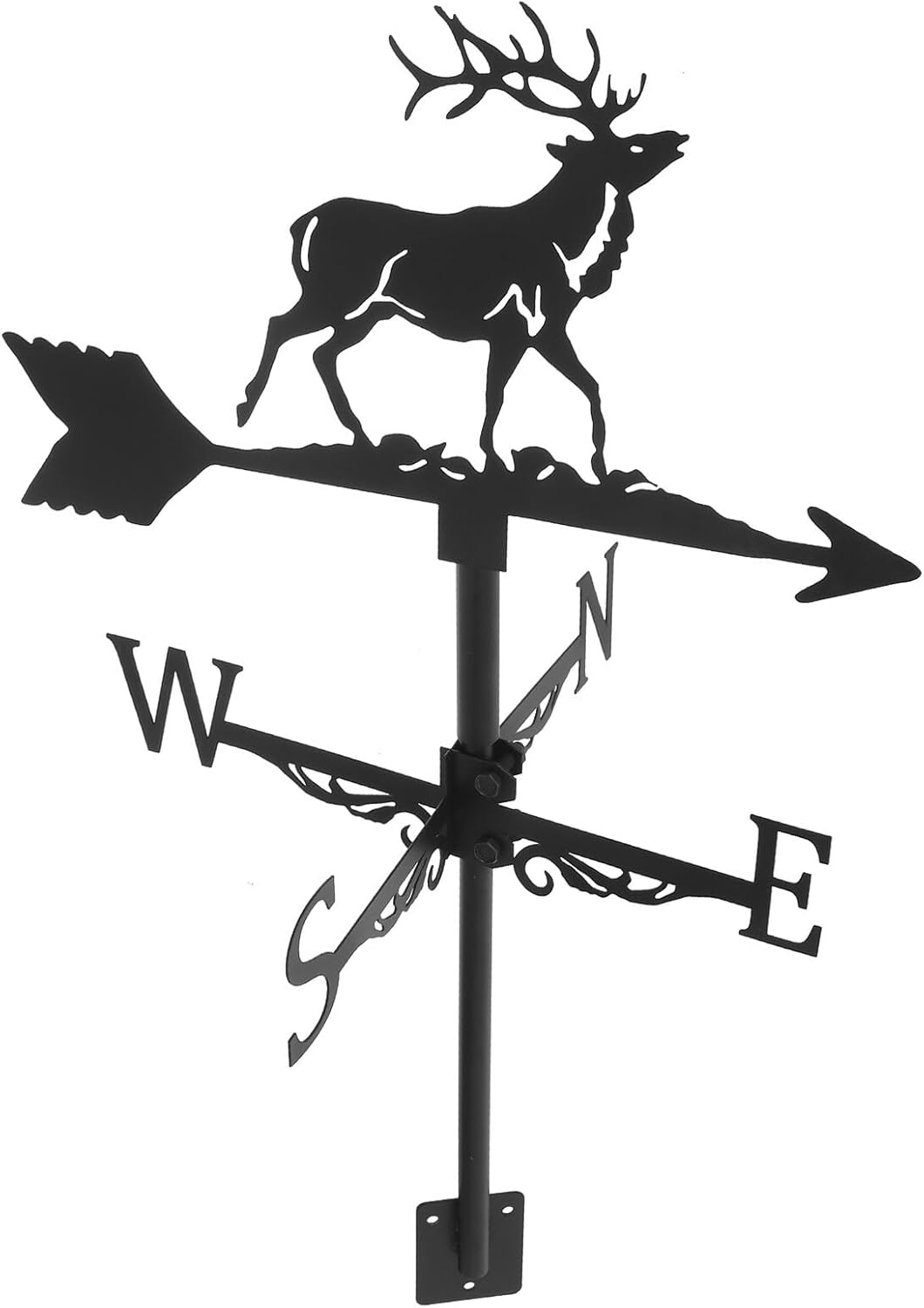 BESTonZON Farmhouse Iron Weather Vane Elk Garden Decoration, Stainless Steel Lawn Weathervane Roof Stake for Outdoor Patio Wind Direction Indicator