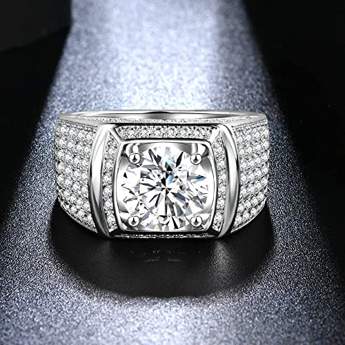 Mens Moissanite Rings White Gold Moissanite Wedding Engagement Ring For Men Diamond Mens Ring Gifts For Him Boyfriend Fathers Anniversary Christmas Valentine 925 Sliver (18K White Gold 3Carat, 10) #TOP3
