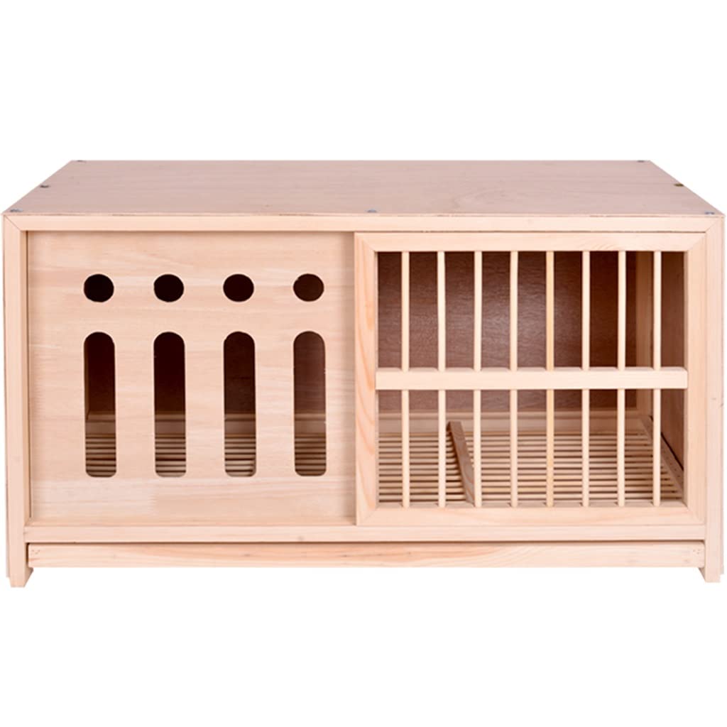 Nido para Palomas con Puerta Semi-Oculta, Jaula para Palomas con Bandeja para Heces, Jaula para Cría con Puerta Corredera, Caja De Apareamiento De Pájaros De Pino Resistente(Natural,60 * 30 * 35cm)