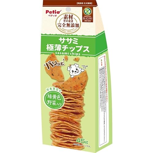 ペティオ (まとめ買い) 素材そのまま 完全無添加 ササミ 野菜入り パリッと 極薄チップス 45g 犬用おやつ 【×10】