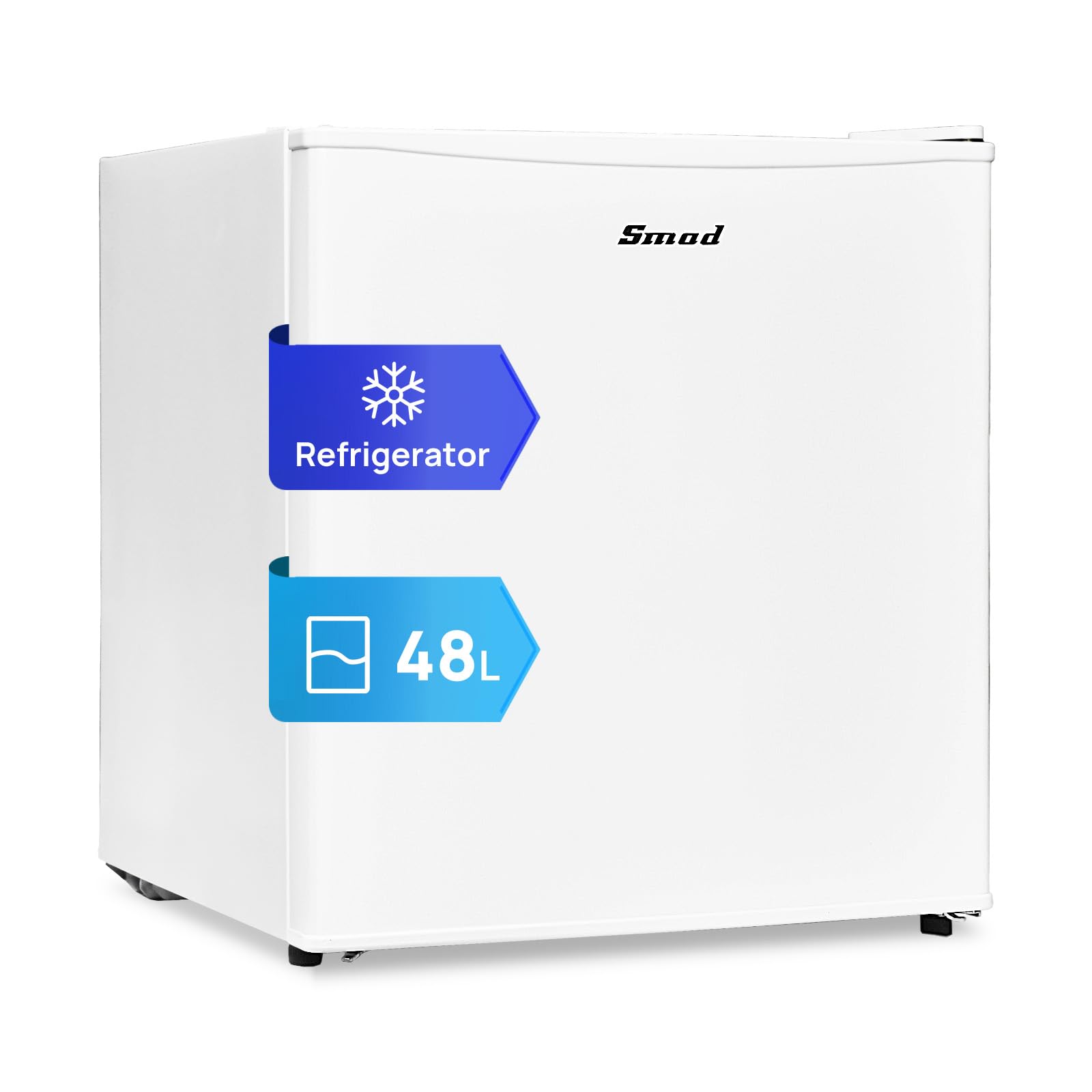 Smad Table Top Mini Fridge 48L, 0-10°C Temperature Control with 6 Adjustable Settings, 39dB Quiet Operation, Reversible Door, 100°C Heat-Resistant & Heavy-Duty Top Cover, 240V Domestic Fridge, White