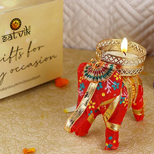 Satvik 2 Pc Cotton Elephant Design Tealight Candle Holder Decorative Lantern Diwali Deepawali Handcrafted/Handmade Home Decoration Indian Festival Housewarming Gifts Items (Color May Vary) - Image 4