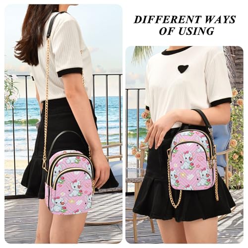 Women Single Shoulder Purse Quilted Chain Strap Cell Phone Handbag Chic Zipper Bowler Tote Ladies Satchel Cute Cartoon Elephants Pink 5