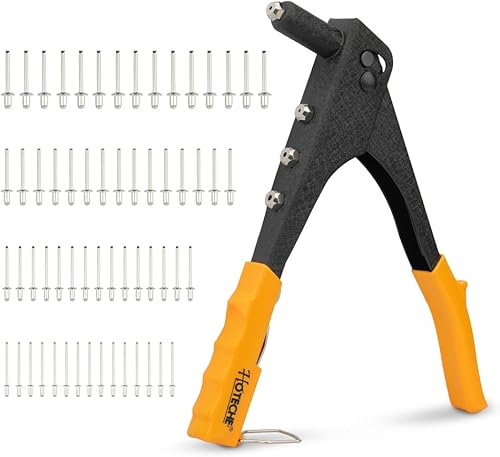 Hoteche Juego de pistola remachadora 4 en 1 de alta resistencia de 10.5 pulgadas, adecuado para metal, plástico y cuero con 60 remaches - 332