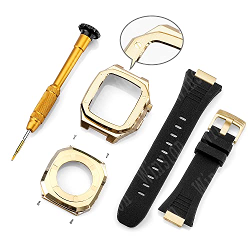 Boîtier en métal pour Apple Watch et bracelet caoutchouc : kit de modification de luxe 45mm - 6